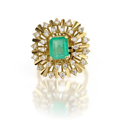 Anello in Oro, Brillanti e Smeraldo