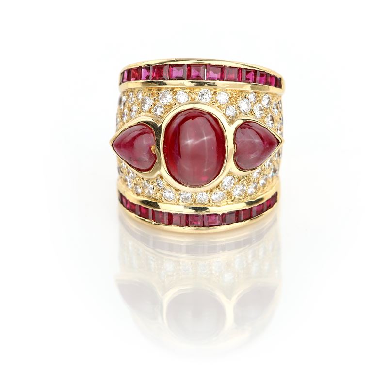 Anello in Oro, Brillanti e Rubini