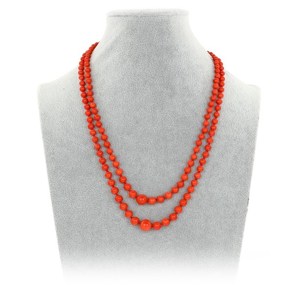 Collana a 2 fili in corallo rosso