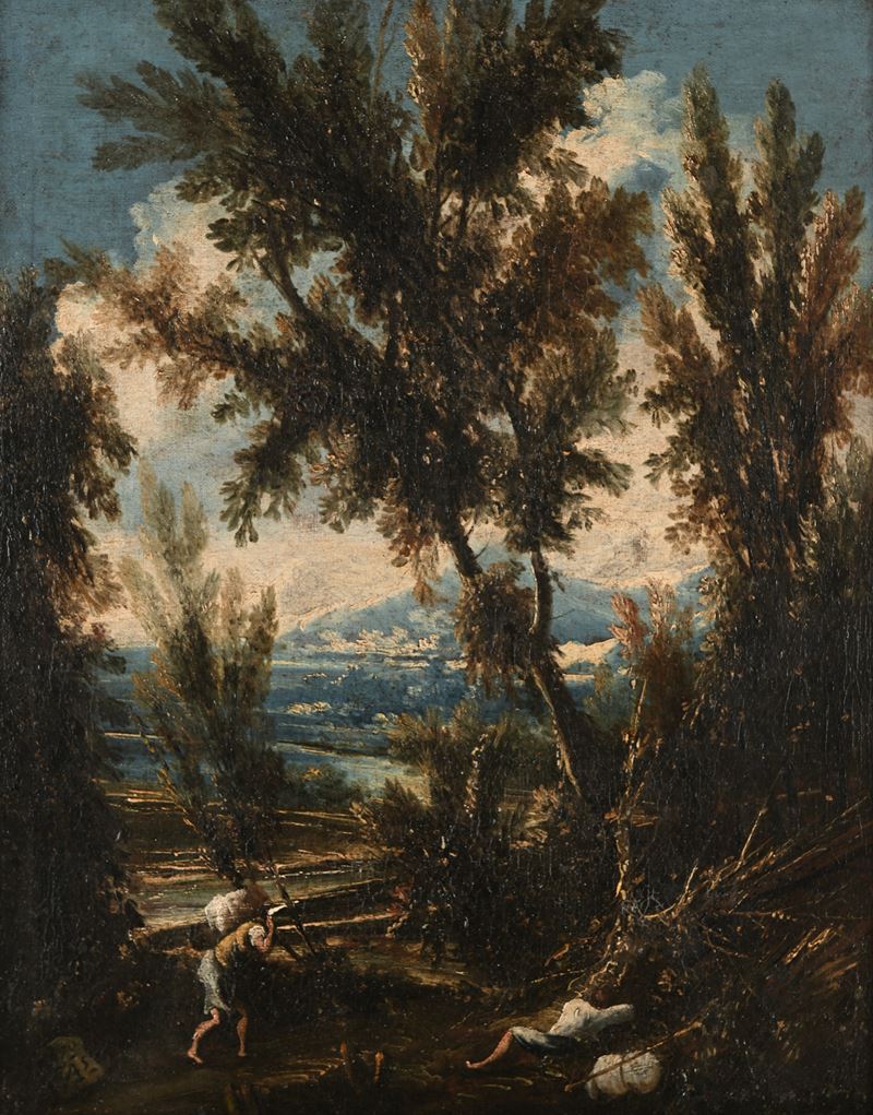 Antonio Francesco Peruzzini - Paesaggio con viandanti, olio su tela