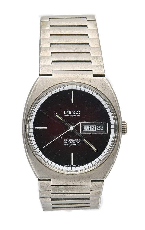 Lanco - Orologio da polso automatico da uomo Incabloc Antimagnetic 25 Jewels in acciaio con datario e bracciale in acciaio satinato  - Asta Asta a Tempo - Orologi da Tasca da Polso e da Tavolo - Casa d'Aste Arcadia