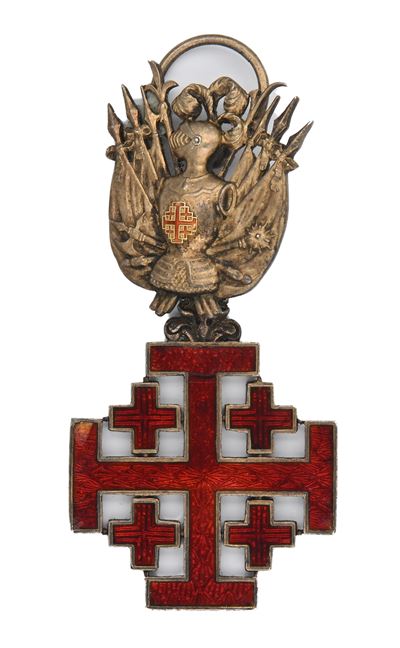 Croce da Cavaliere Dell'ordine Equestre del Santo Sepolcro di Gerusalemme in Metallo Dorato e Sma...