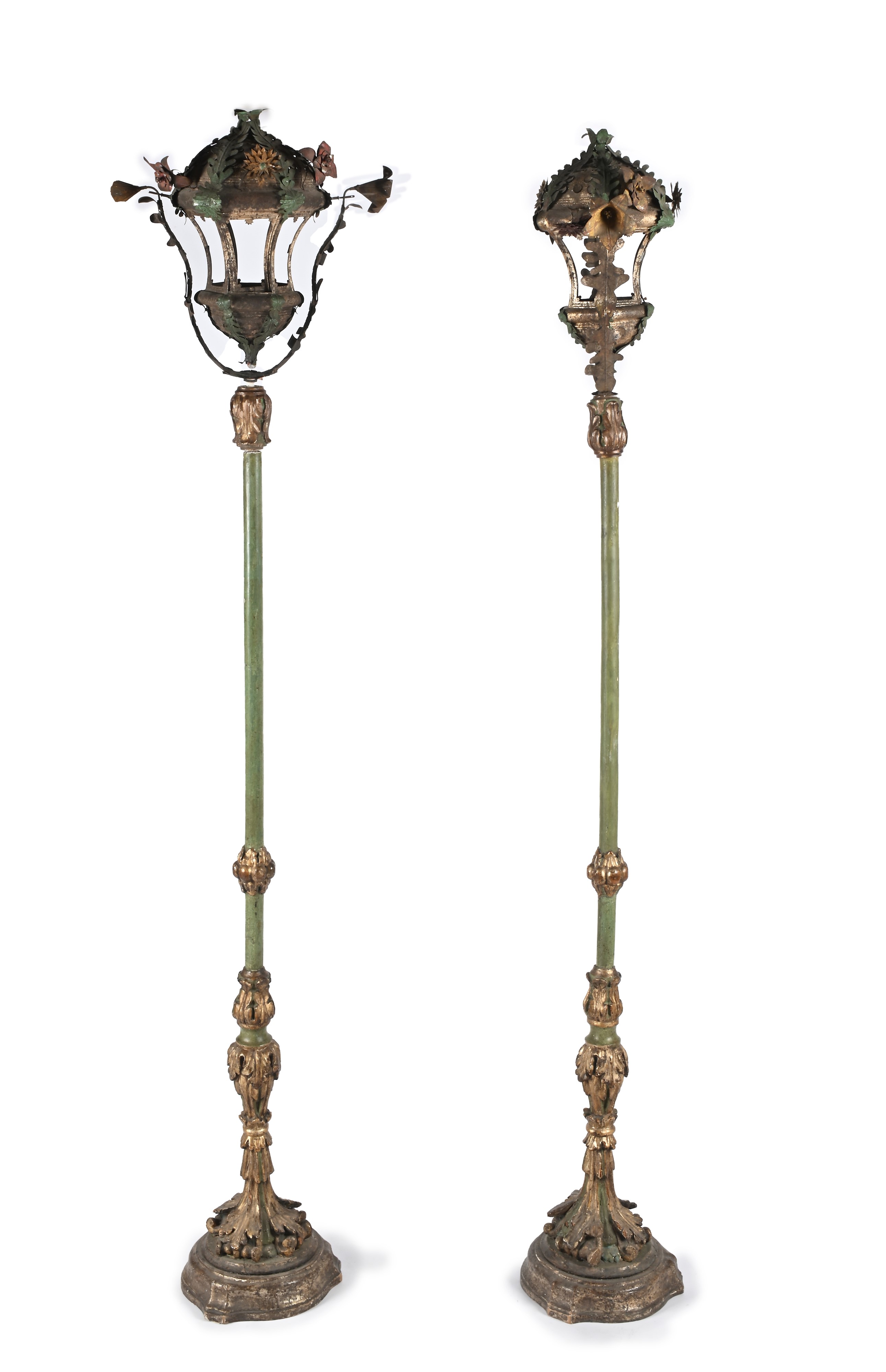 Coppia di Lanterne in Tolla Dipinta e Legno Laccato, Venezia, XVIII/XIX Secolo