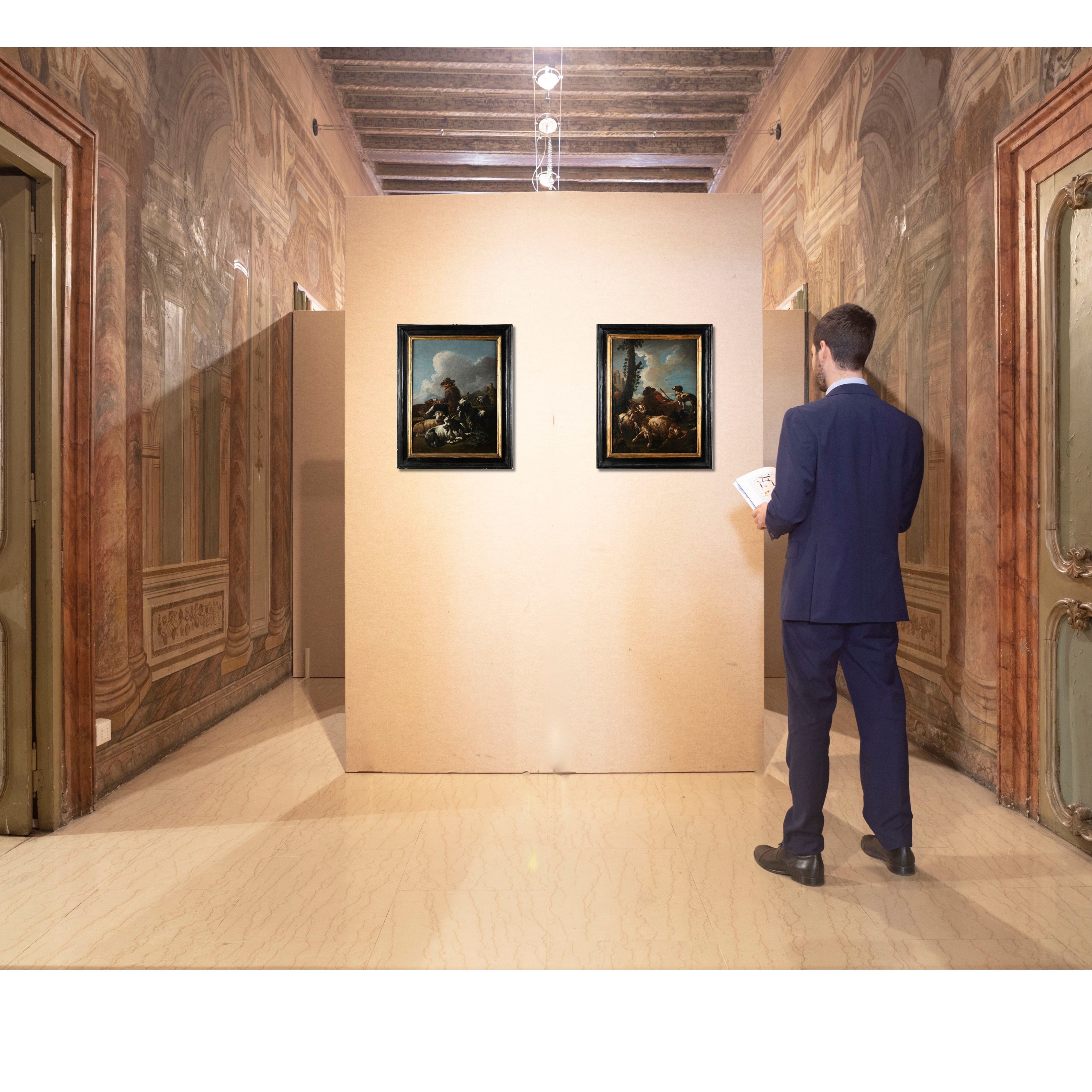 Philipp Peter Roos - Coppia di Paesaggi con Pastori e Armenti