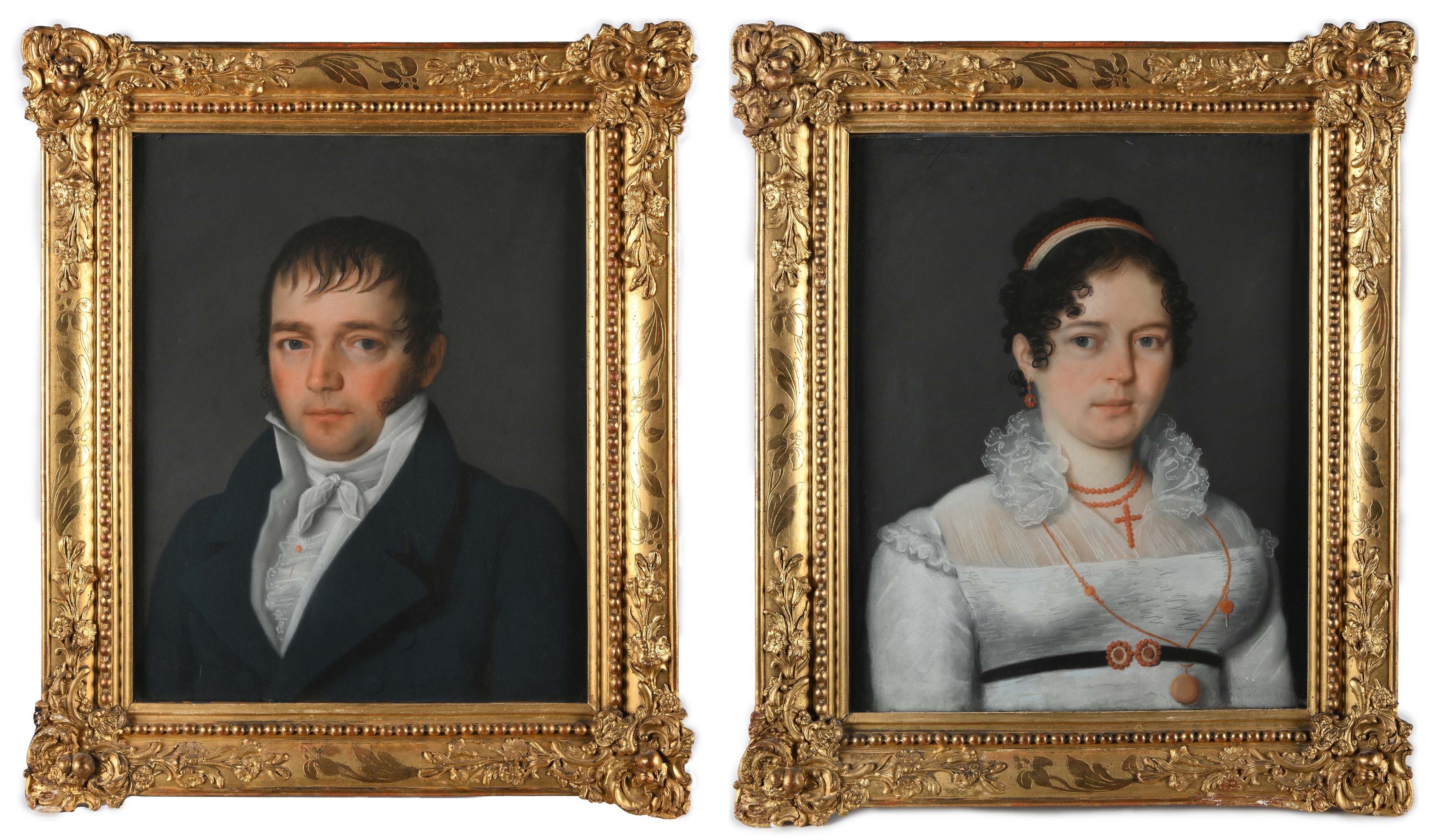 Joseph Petitot - A) Nobildonna con Parure di Corallo B) Gentiluomo con Cravatta Bianca
