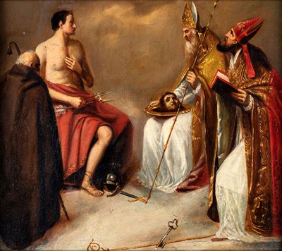 San Pietro e San Paolo Presentano la Testa del Battista a San Sebastiano e Sant'antonio Abate