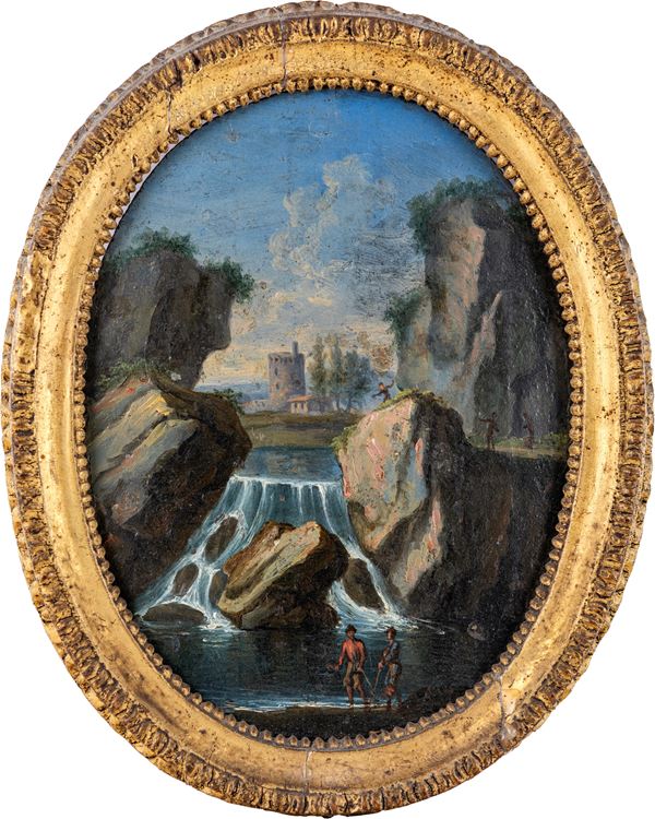 Scuola emiliana del XVIII secolo - Paesaggio con cascata