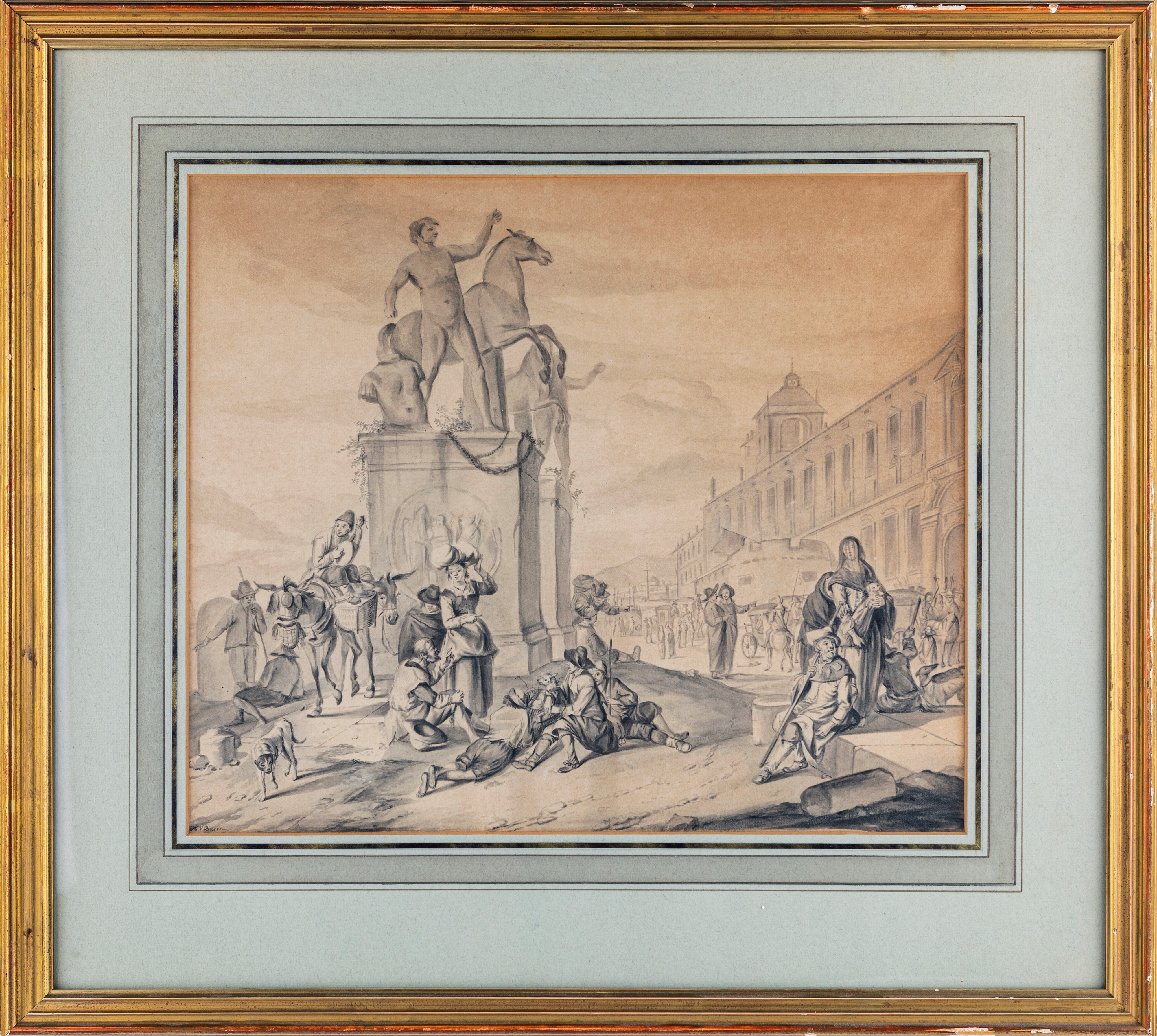 Scuola Romana del XVIII Secolo - Veduta di Piazza del Quirinale da Johannes Lingelbach