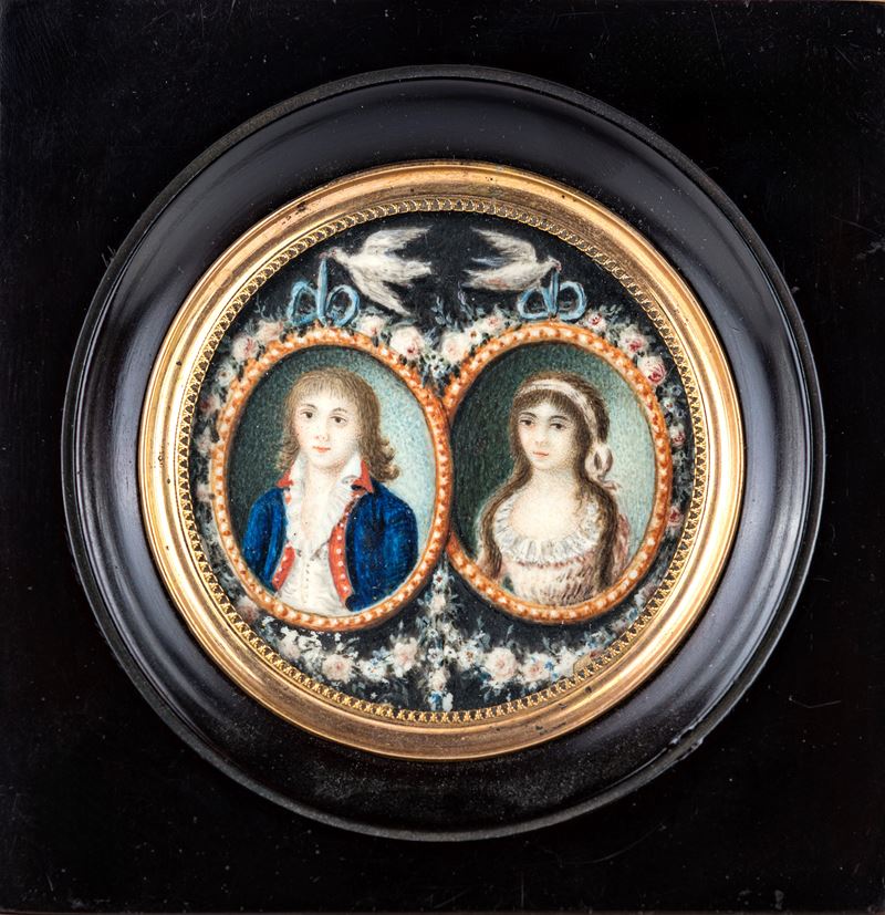 Miniaturista del XIX Secolo - Doppio Ritratto