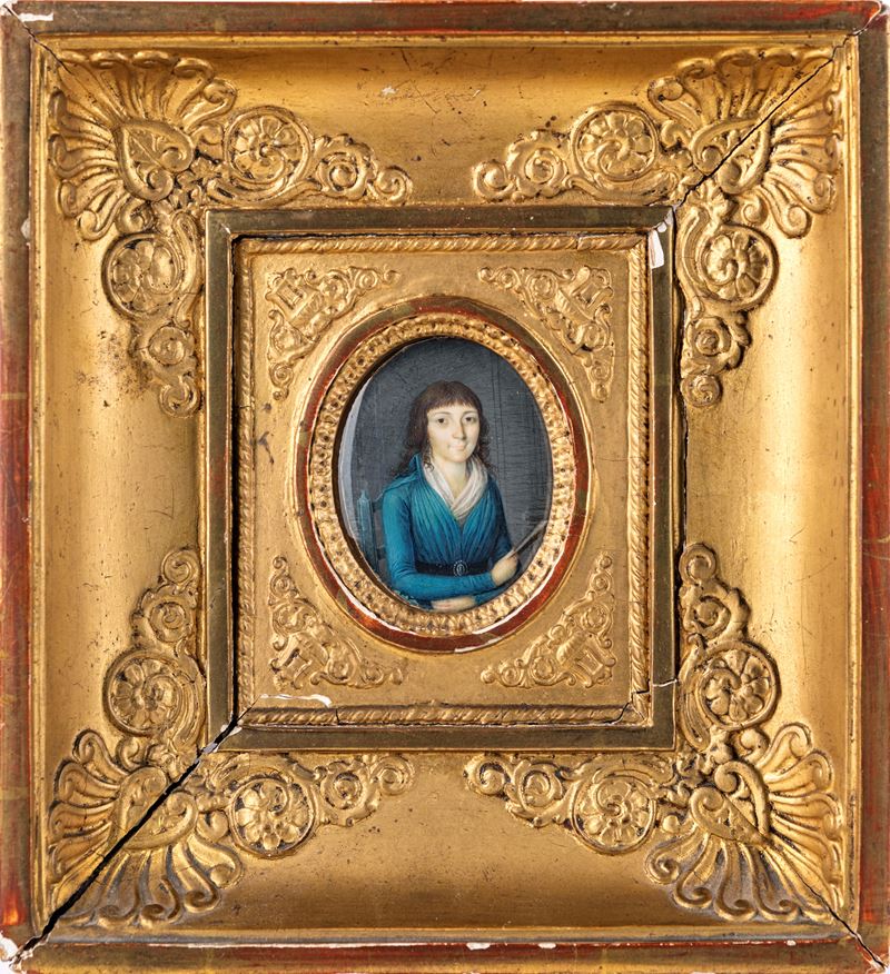 Miniaturista del XIX Secolo - Giovane Donna con Ventaglio