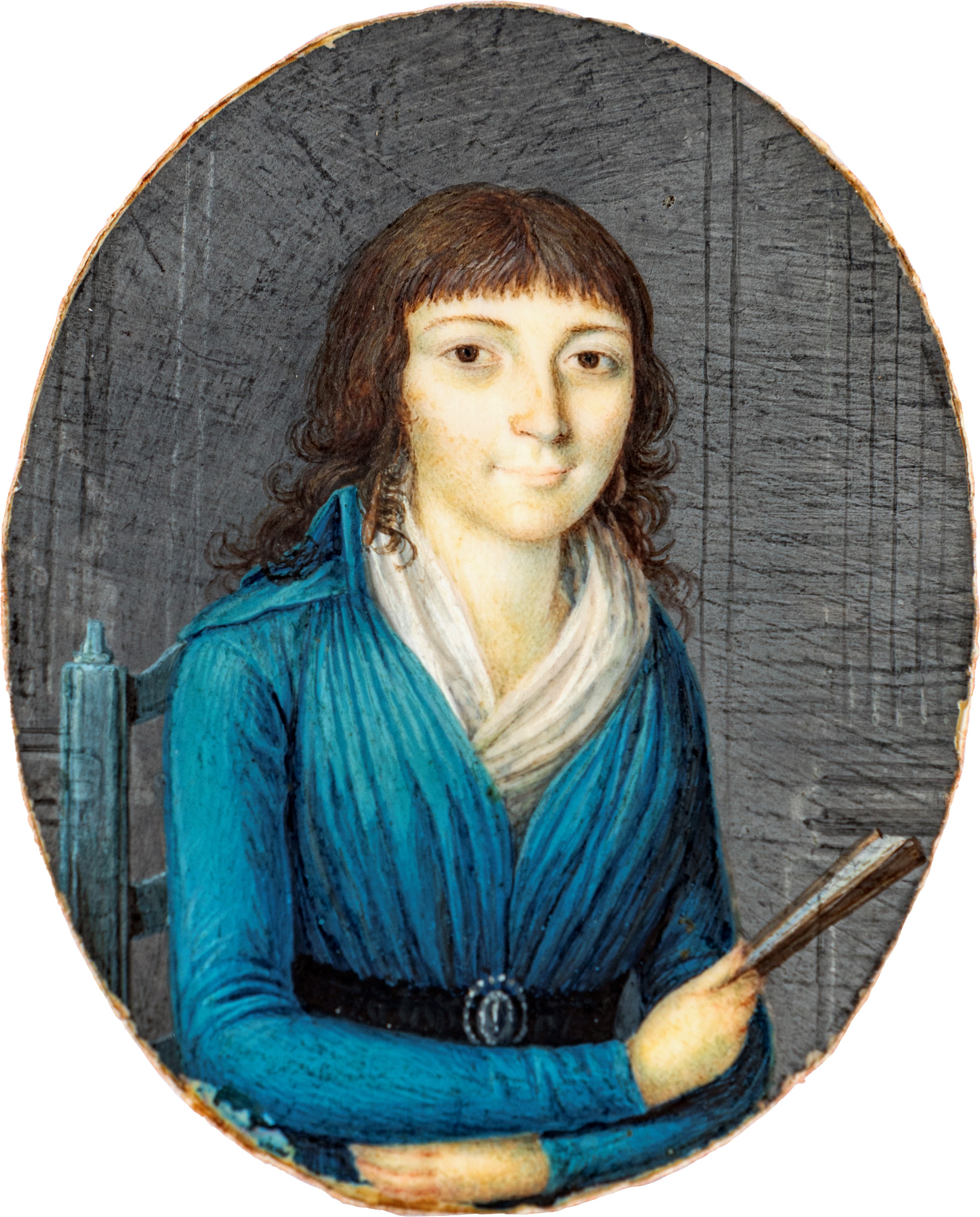 Miniaturista del XIX Secolo - Giovane Donna con Ventaglio