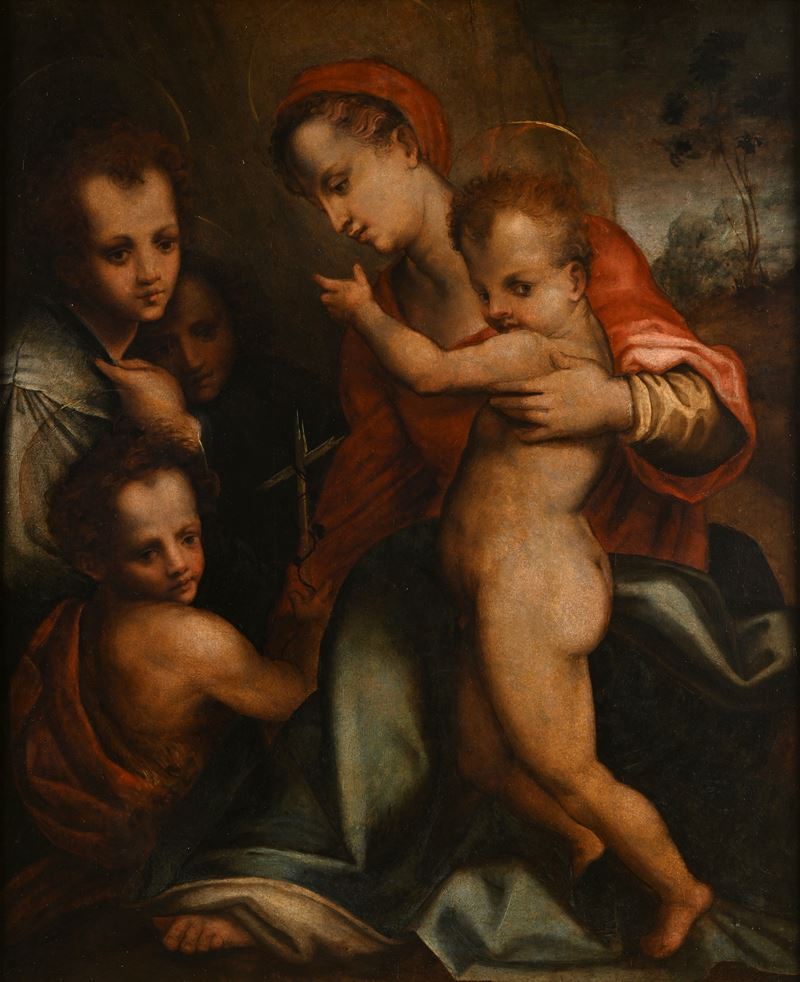 Scuola Fiorentina del XVI Secolo - Madonna Col Bambino, San Giovannino e Due Santi