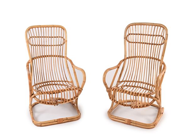 Coppia di poltrone in vimini e bambù