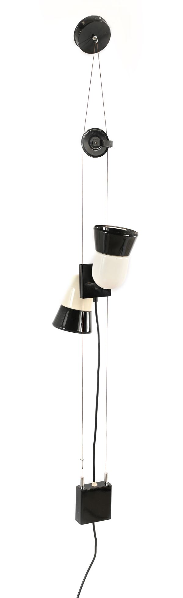 Goffredo Reggiani - Lampada cielo terra a sospensione con due faretti in metallo verniciato