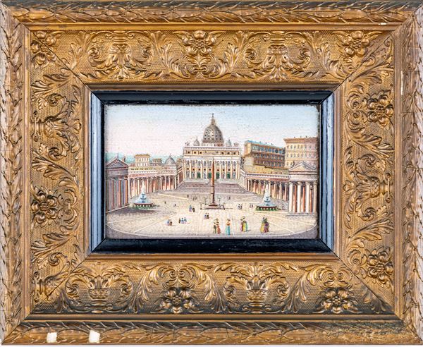 Placca in mosaico minuto raffigurante piazza San Pietro e la Basilica Vaticana