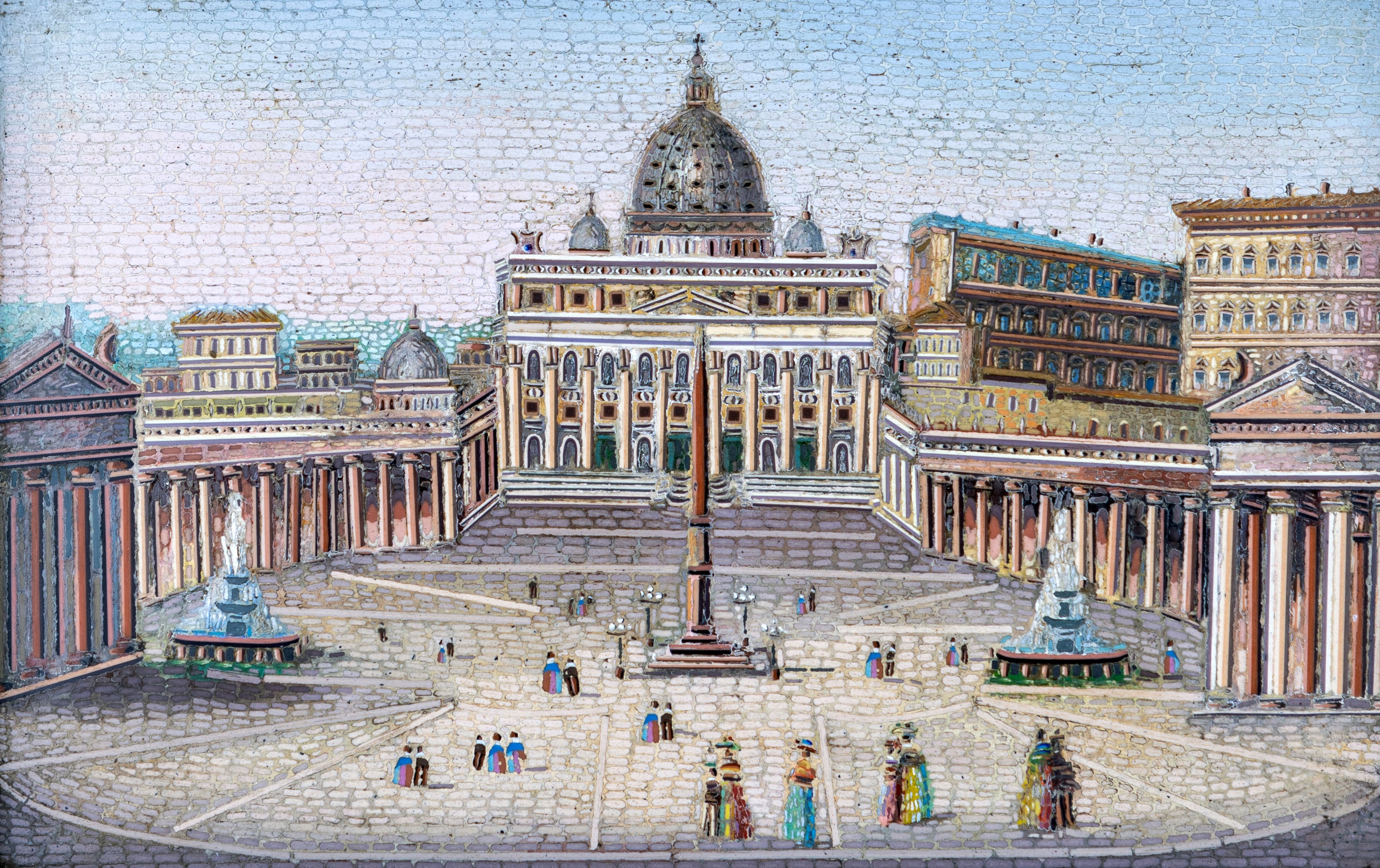 Placca in mosaico minuto raffigurante piazza San Pietro e la Basilica Vaticana