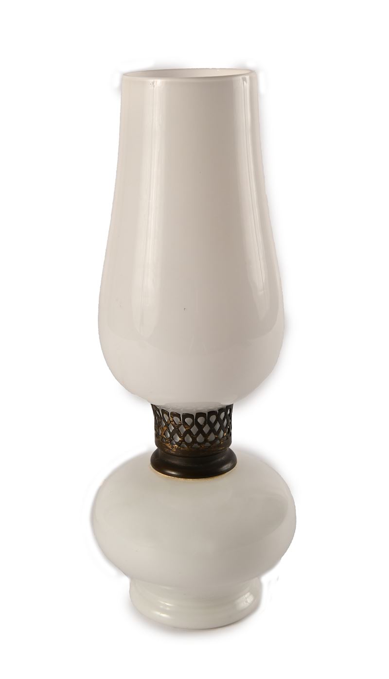 Paolo Venini - Lampada da Tavolo in Vetro di Murano Bianco e Ottone