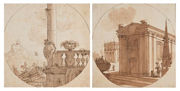 Scuola fiorentina del XVIII secolo - Studi di paesaggi e architetture