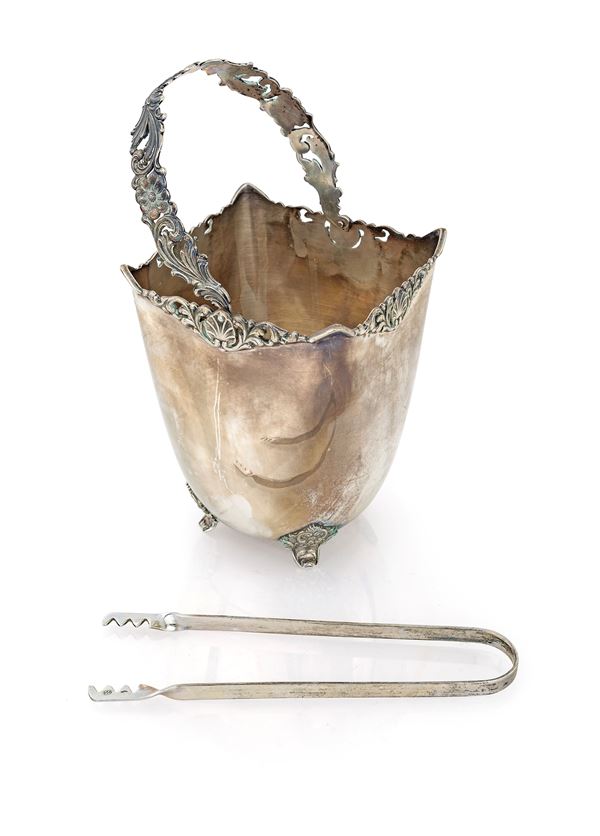 Secchiello portaghiaccio in argento con pinze