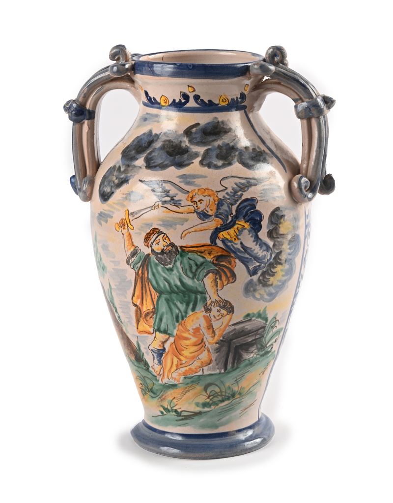 Vaso Biansato in Ceramica Policroma, XX Secolo