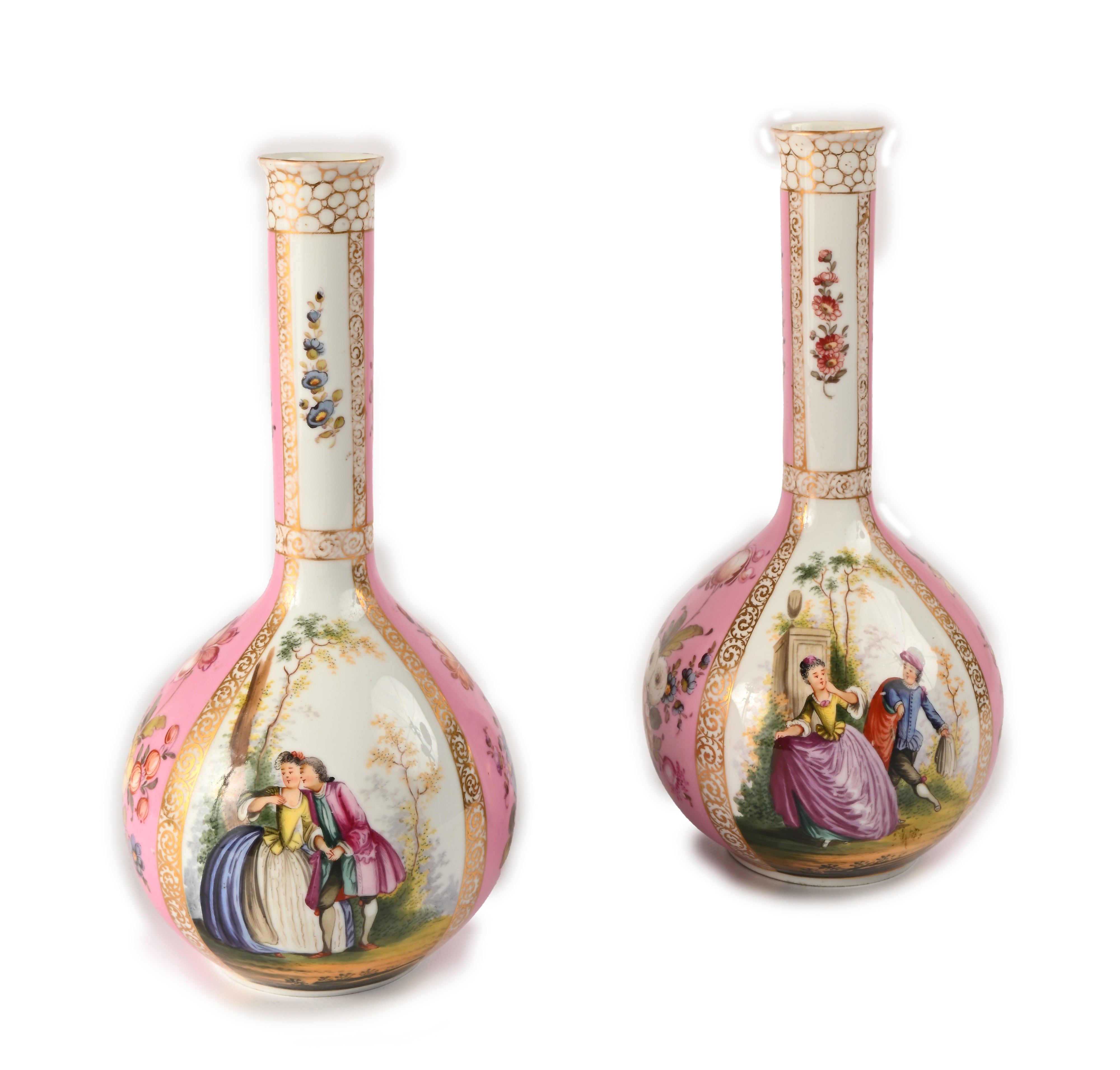 Coppia di Vasi in Porcellana Rosa, Dresda, Fine XIX/inizi XX Secolo