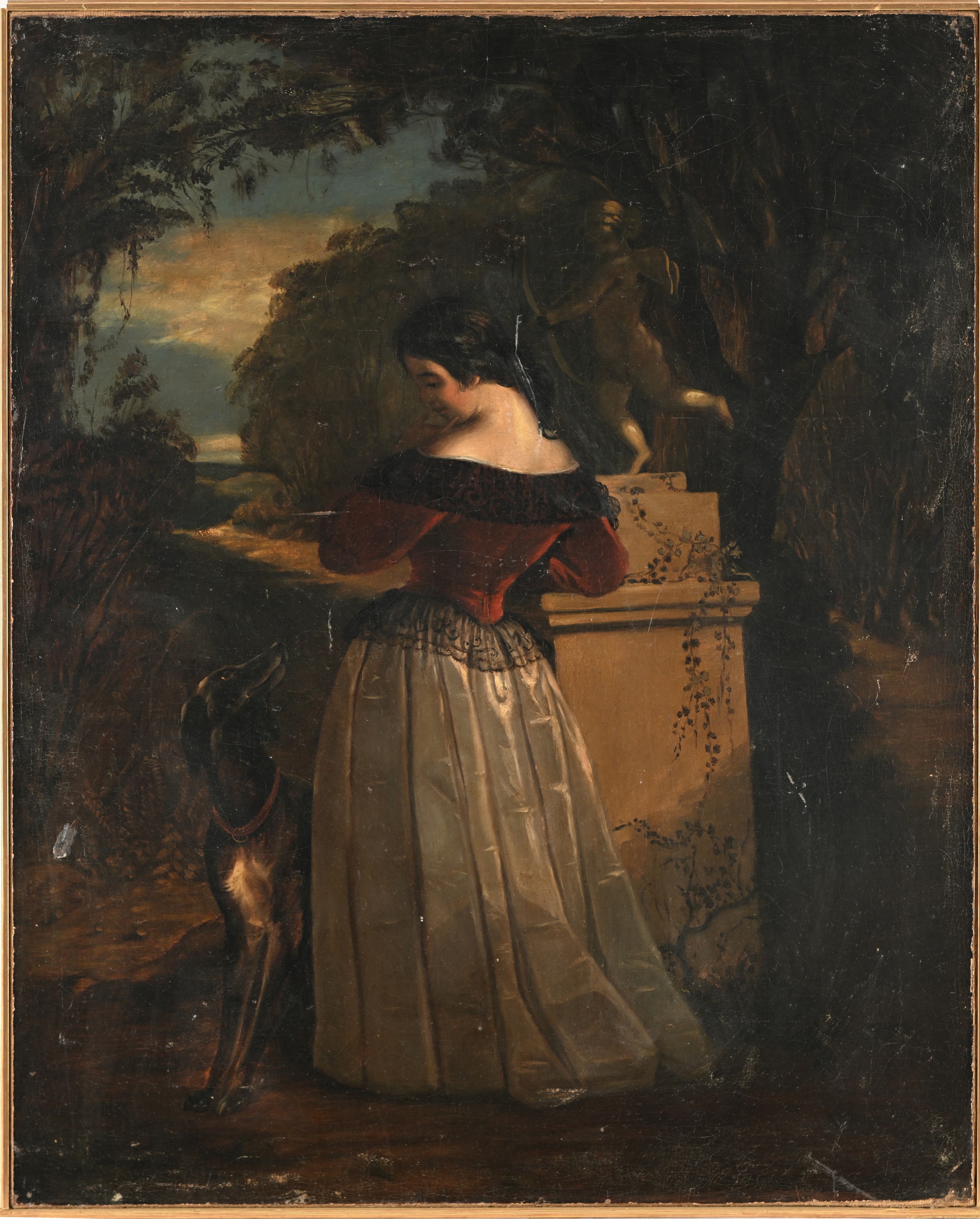 Scuola Francese Fine XVIII/inizio XIX Secolo - Dama con Cane