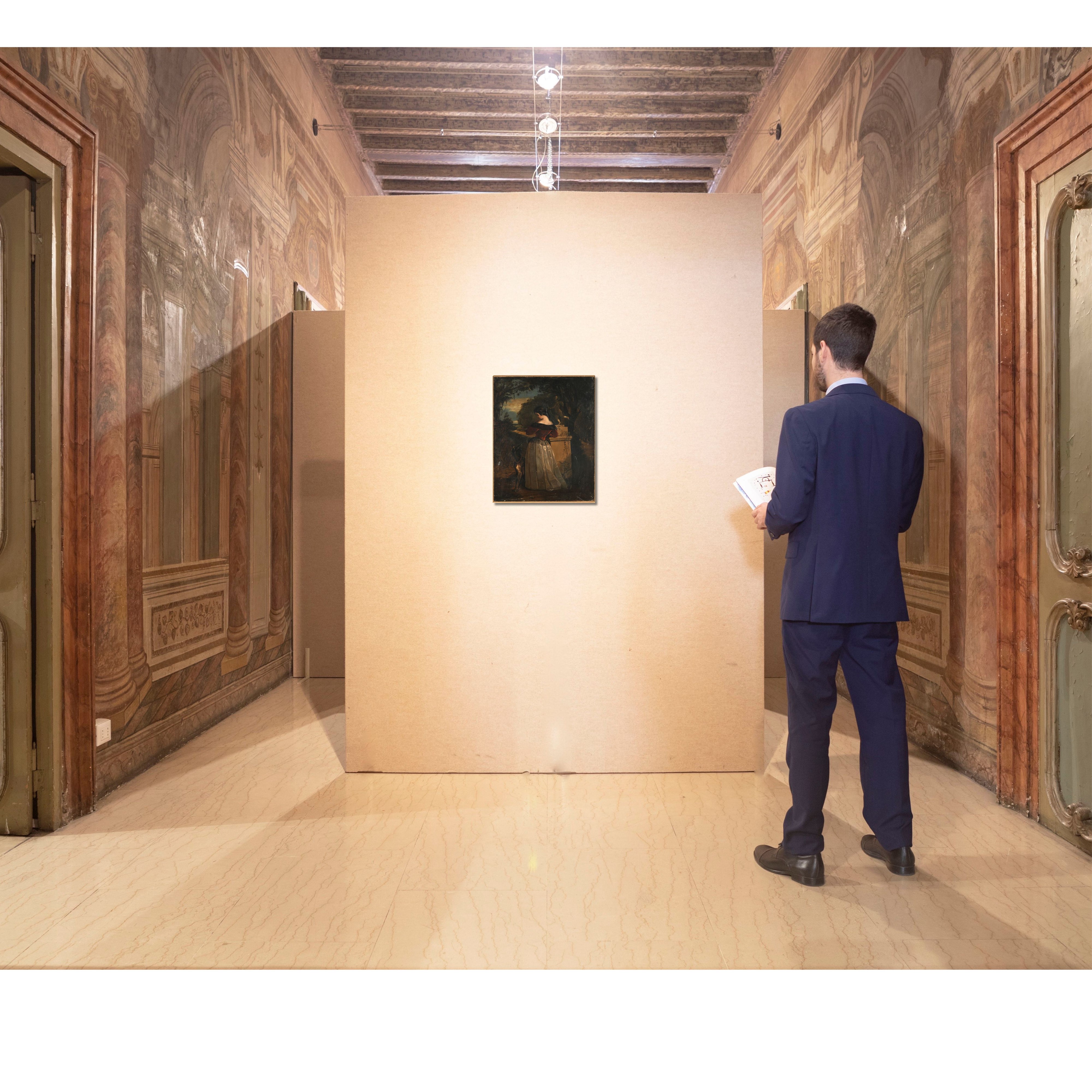 Scuola Francese Fine XVIII/inizio XIX Secolo - Dama con Cane