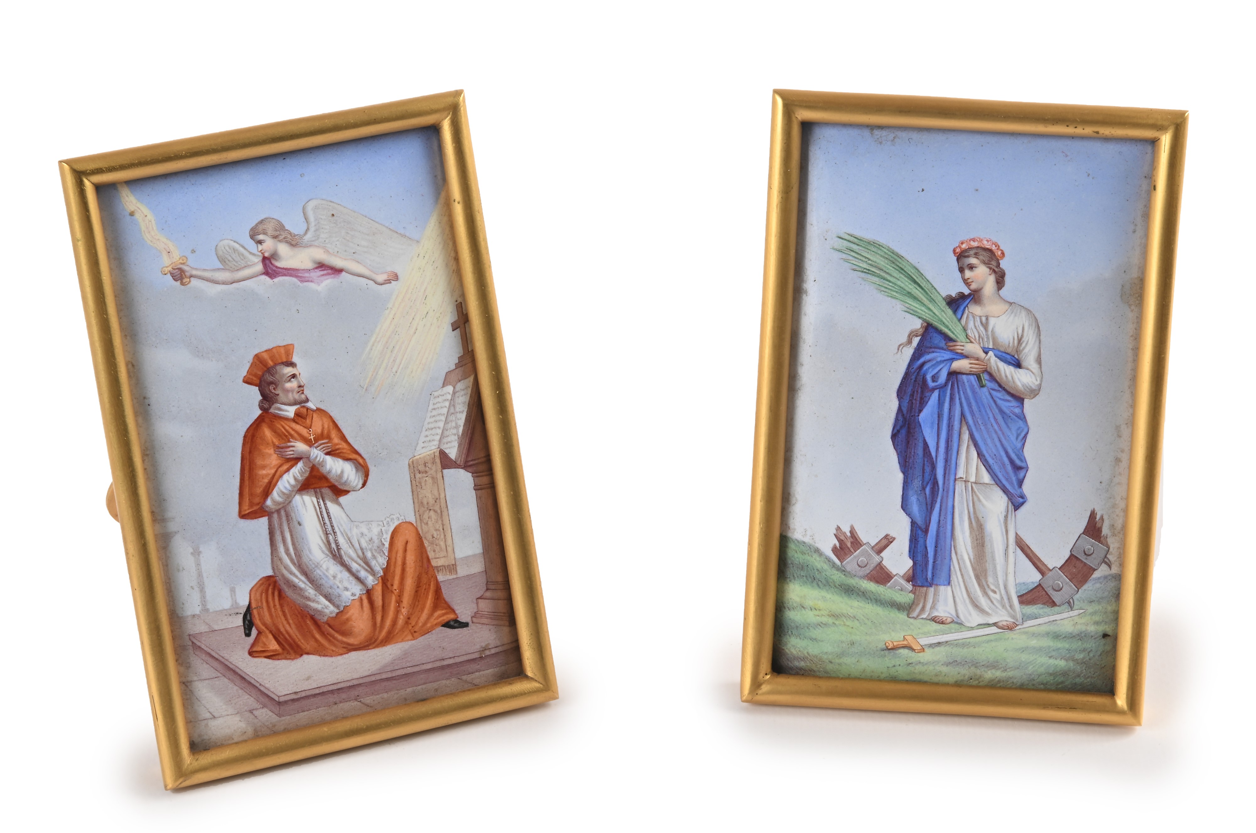 Coppia di placche in smalto policromo, Francia, fine del XIX secolo