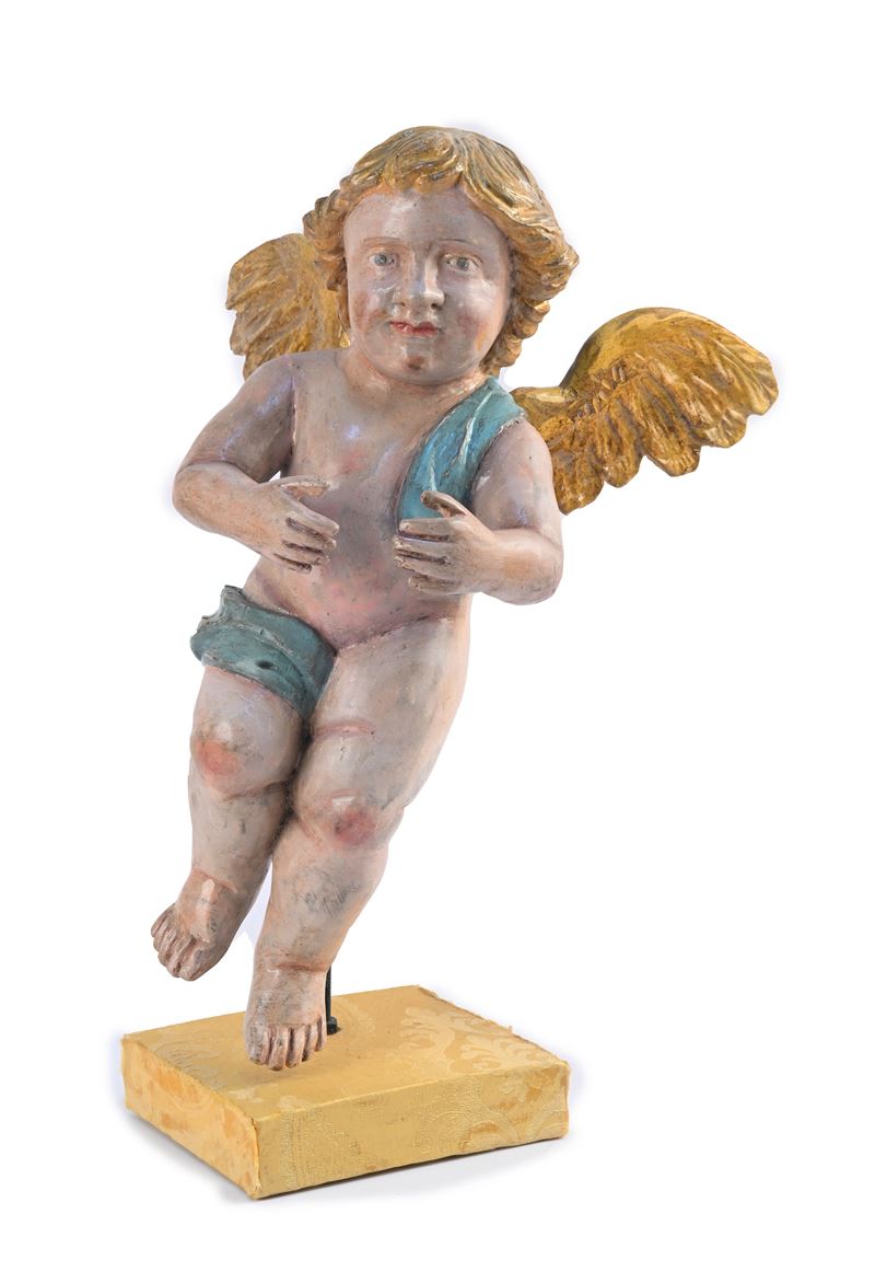 Angelo Svolazzante in Legno Laccato e Dorato