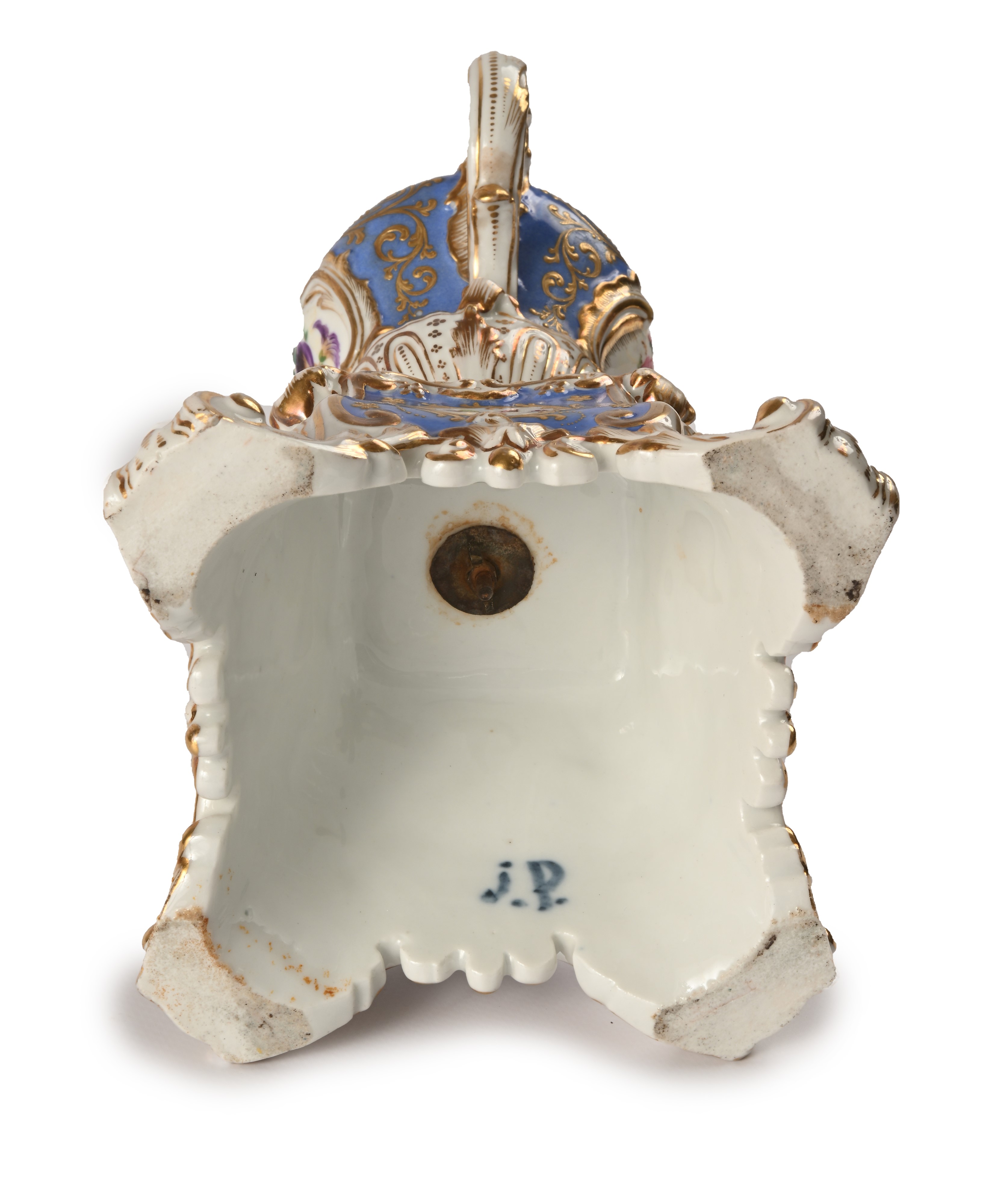Vaso Biansato con Coperchio in Porcellana Policroma e Dorata D'epoca Luigi Filippo, Francia