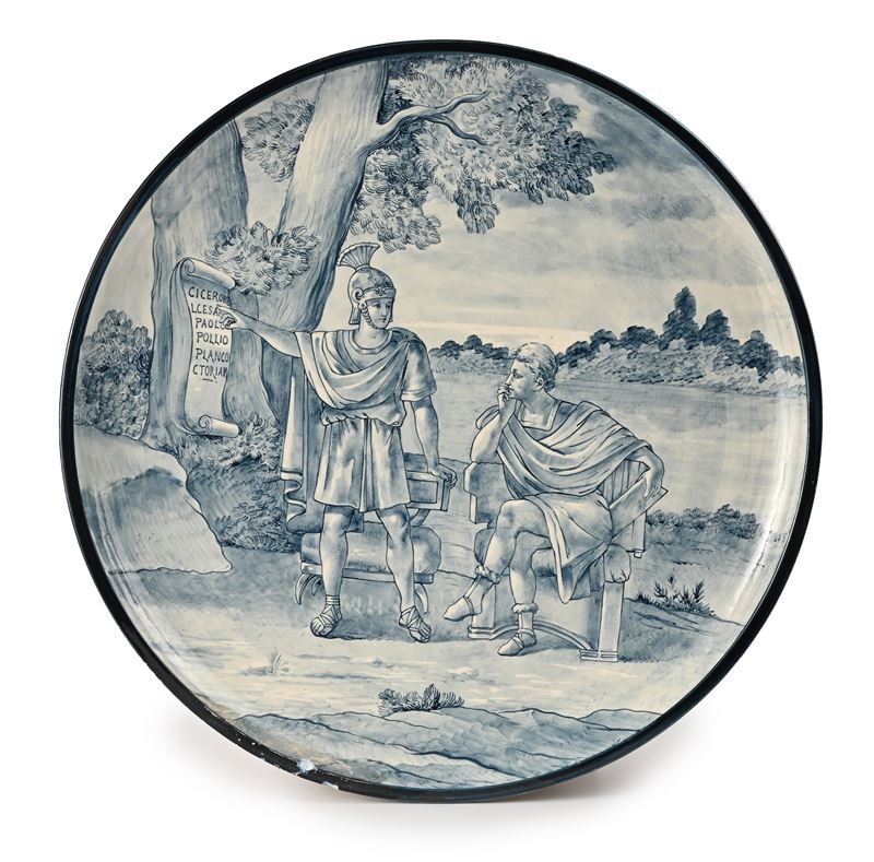 Grande Piatto in Ceramica Bianca e Blu, Savona (?), Fine XIX Secolo