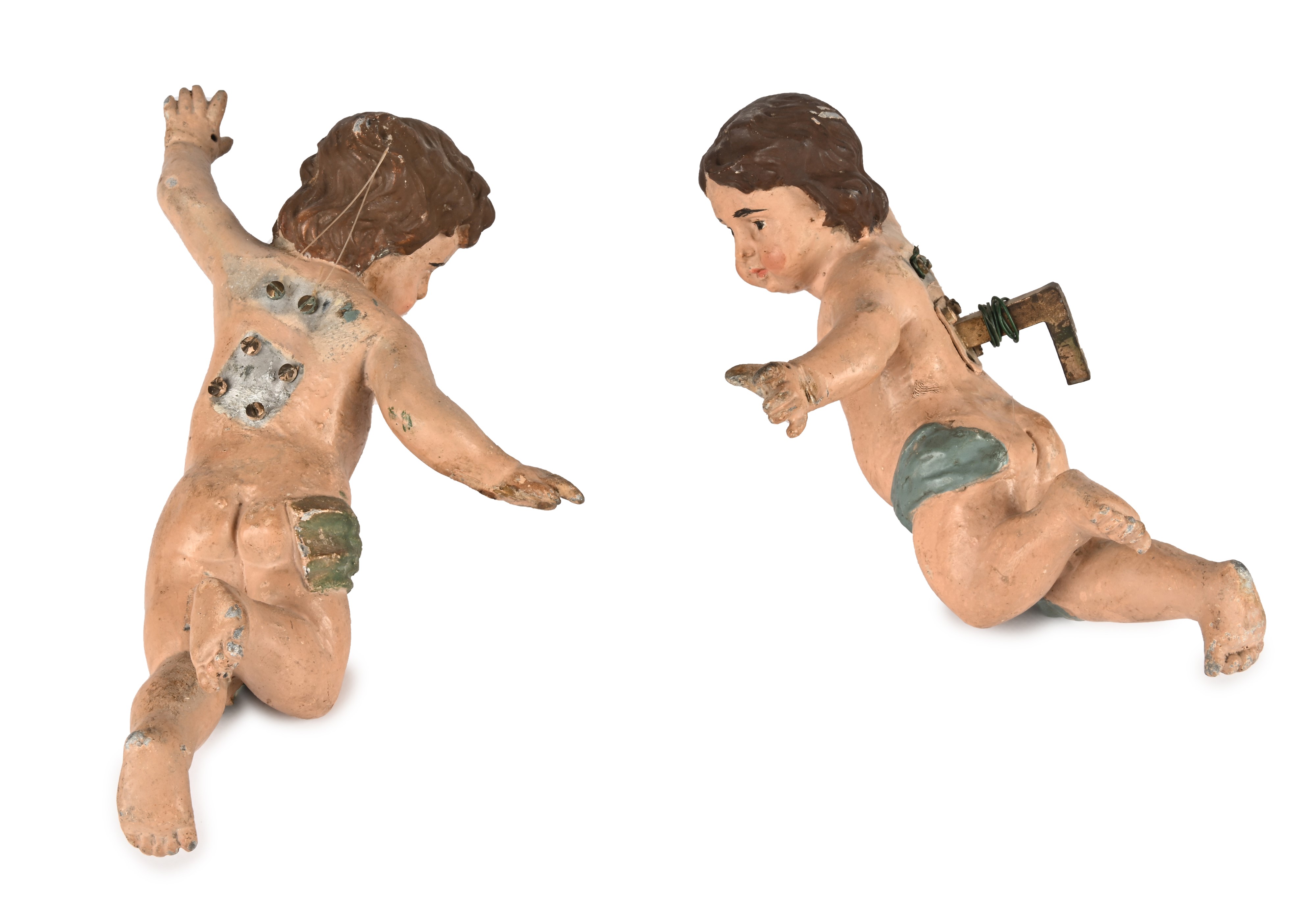 Coppia di angeli svolazzanti in terracotta, XVII secolo