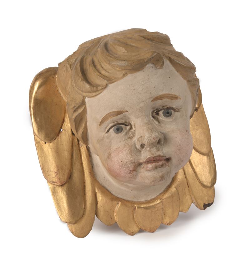 Testa di Cherubino in Legno Dipinto e Dorato