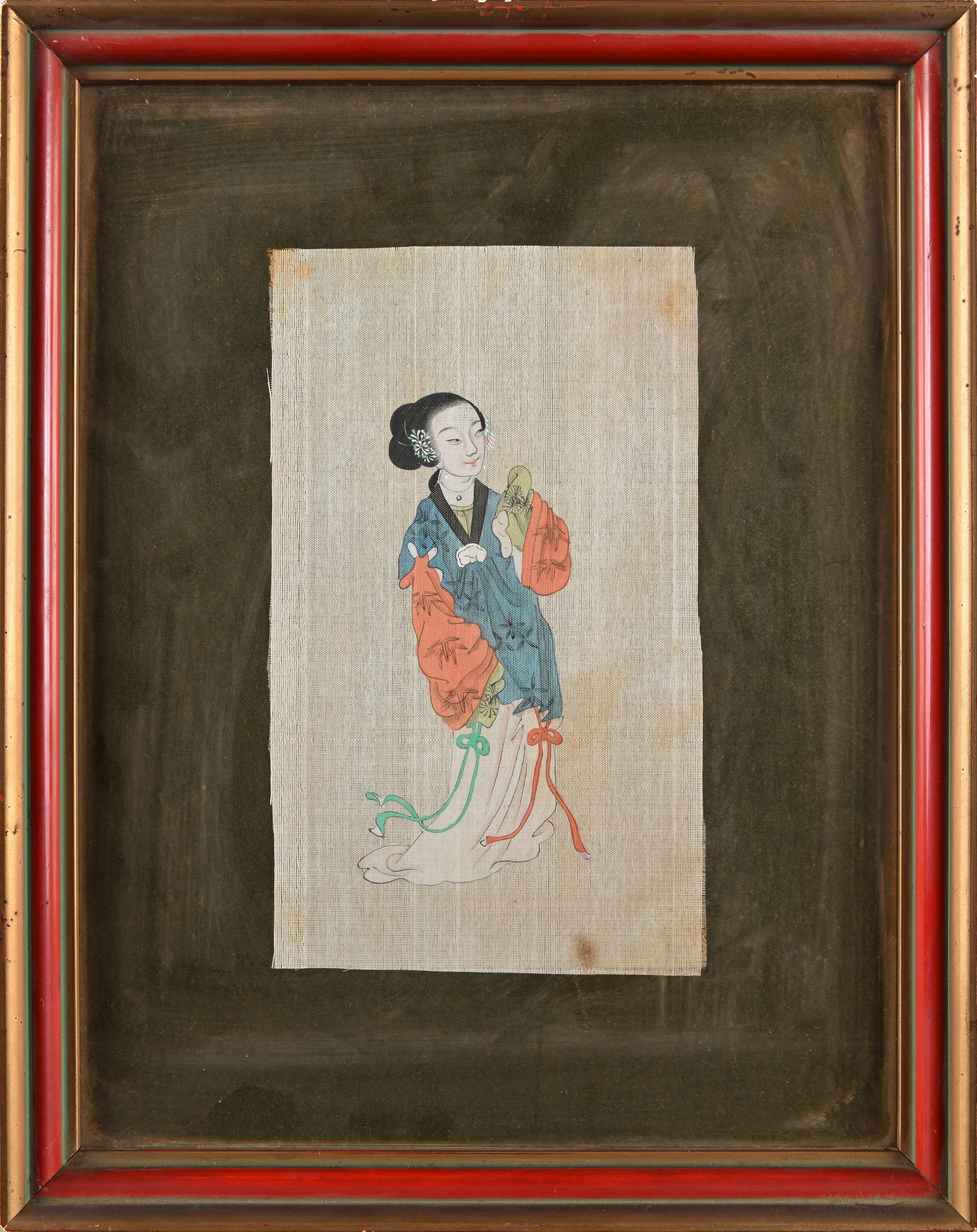 Coppia di Dipinti a Tempera su Seta Raffiguranti la Divinità Orientale Magu, Cina per L'esportazi...