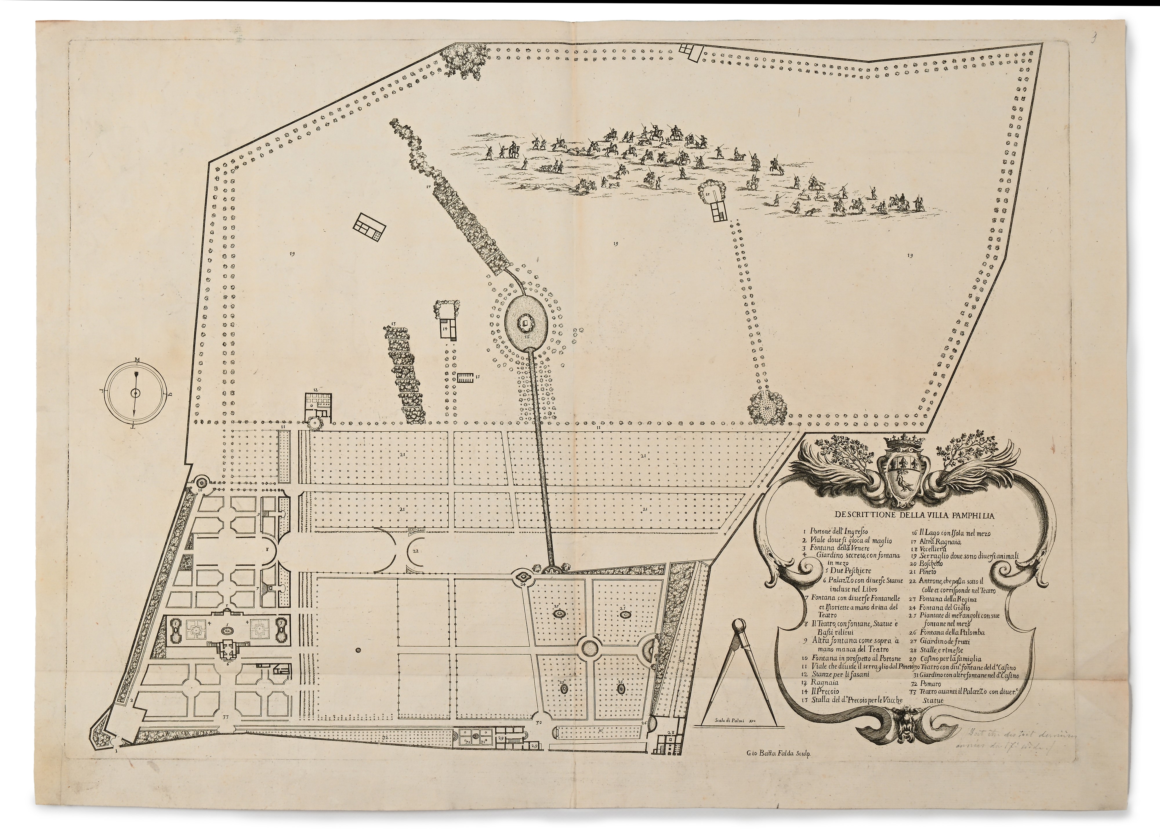 3 Vedute e 1 Pianta della Villa Pamphili del Falda