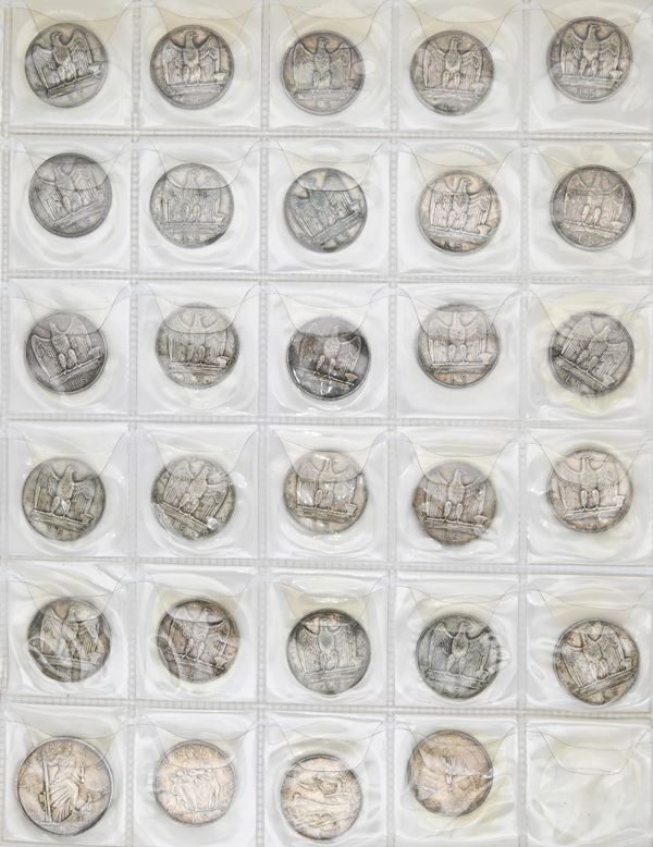 Lotto di 26 monete da 5 Lire (1926/30 e 1936), 1 da 10 Lire 1936 del Regno d'Italia, 5 Lire di San Marino 1935 e della Città del Vaticano 1936