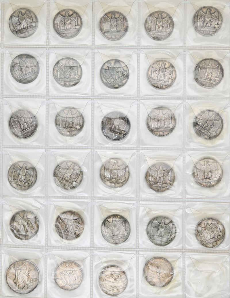 Lotto di 26 Monete da 5 Lire (1926/30 e 1936), 1 da 10 Lire 1936 del Regno D'italia, 5 Lire di Sa...