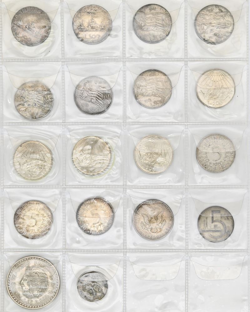 Lotto di 11 Monete da 500 Lire della Repubblica Italiana e 7 Monete D'argento Estere