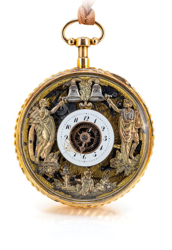 Du Bois Calame - orologio in oro da tasca a ripetizione con automi.