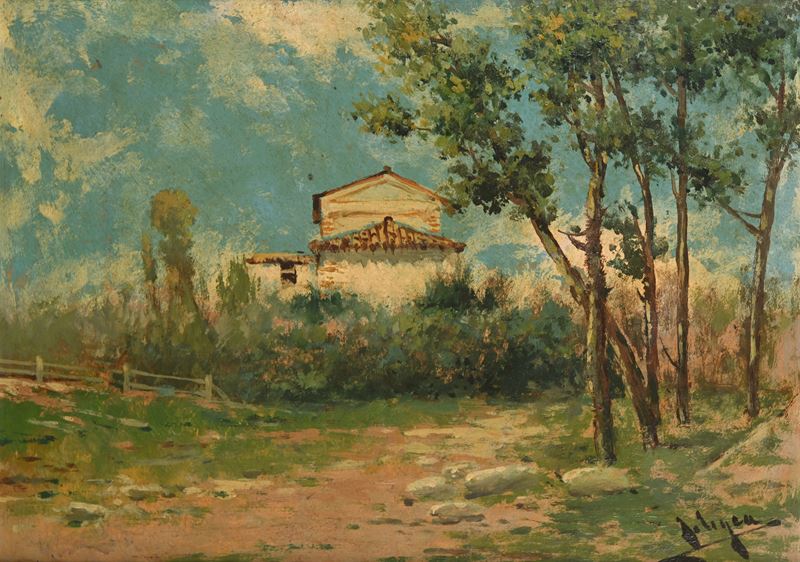 Paesaggio con casolare ed alberi