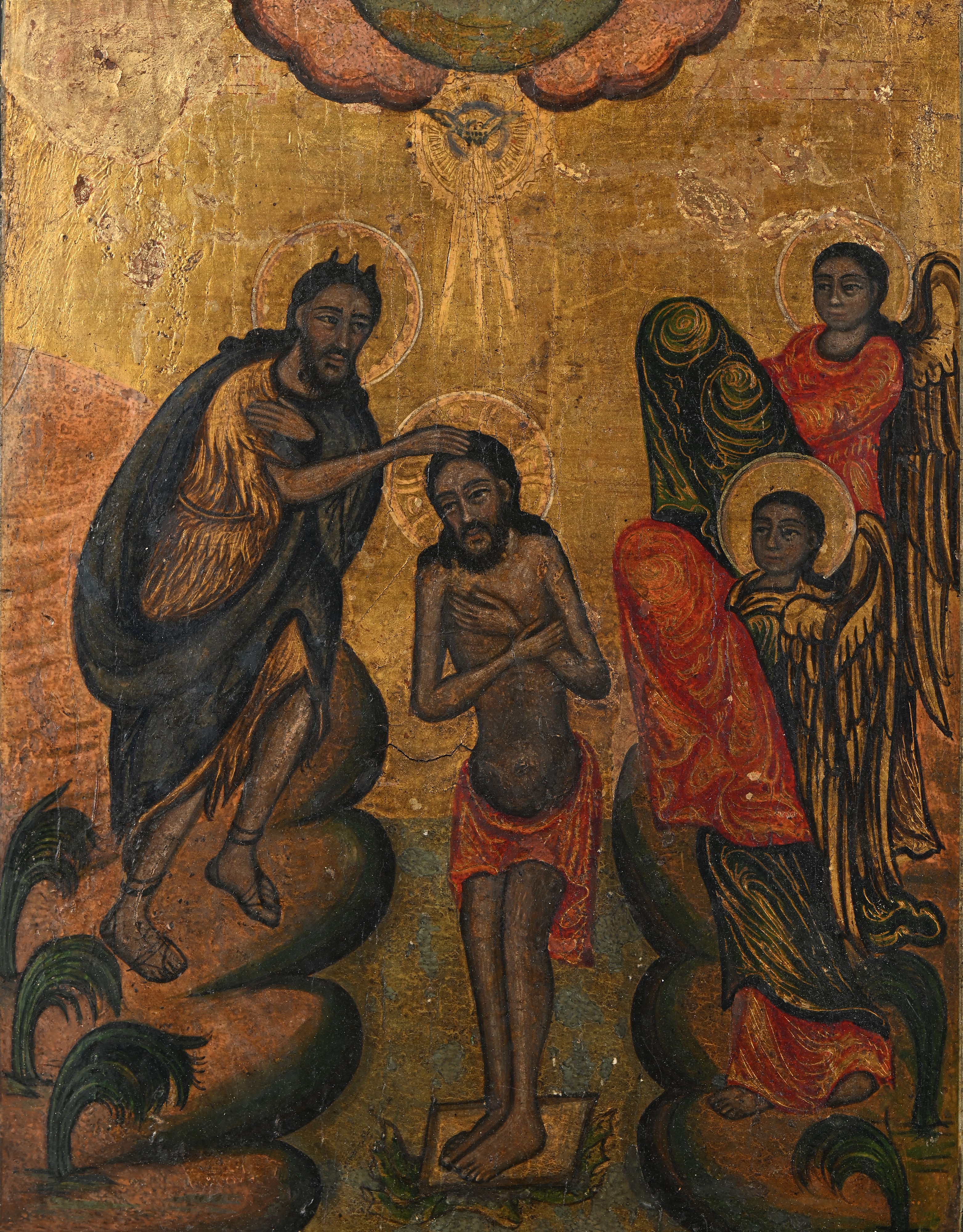 Scuola Bizantina del XVIII Secolo - A) Battesimo di Cristo B) Annunciazione Coppia di Oli su Tavo...