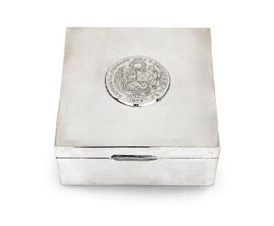 Scatola Quadrangolare in Legno e Argento 925/000 con Moneta Peruviana