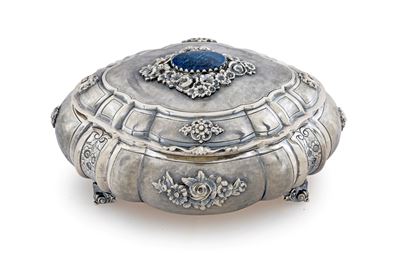 Cofanetto Portagioie con Gemma Cabochon in Sodalite e Fiori Applicati