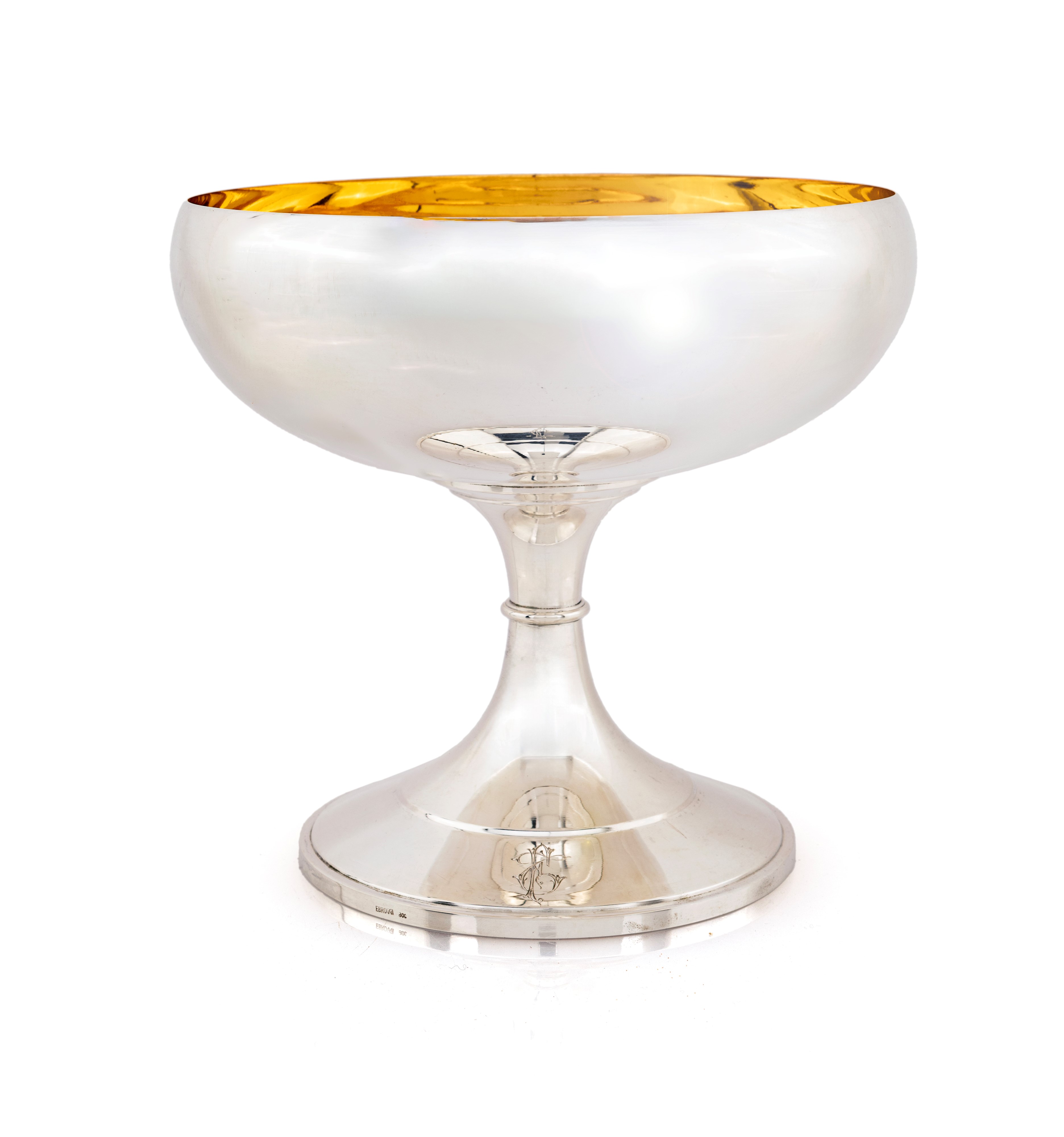 Grande coppa in argento 800/000 con interno vermeil, E
