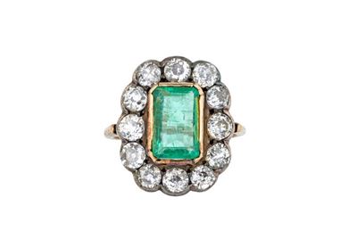 Anello in Argento e Oro Rosso con Smeraldo e Diamanti
