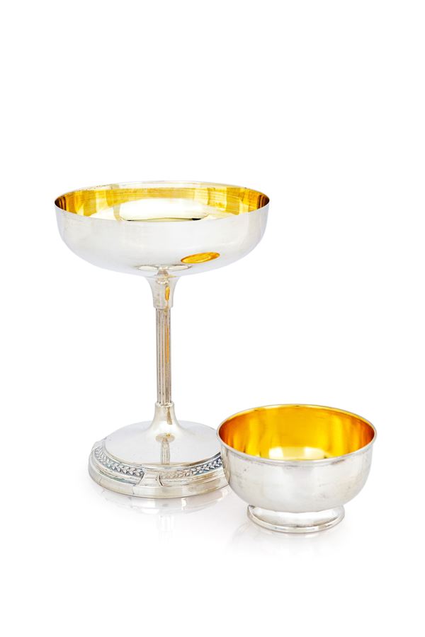 Calice e coppetta rispettivamente in argento 800/000 e 916/000