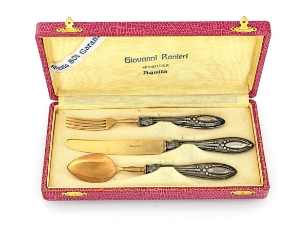 Servizio di posate da bambino entro astuccio, Giovanni Ranieri Aquila