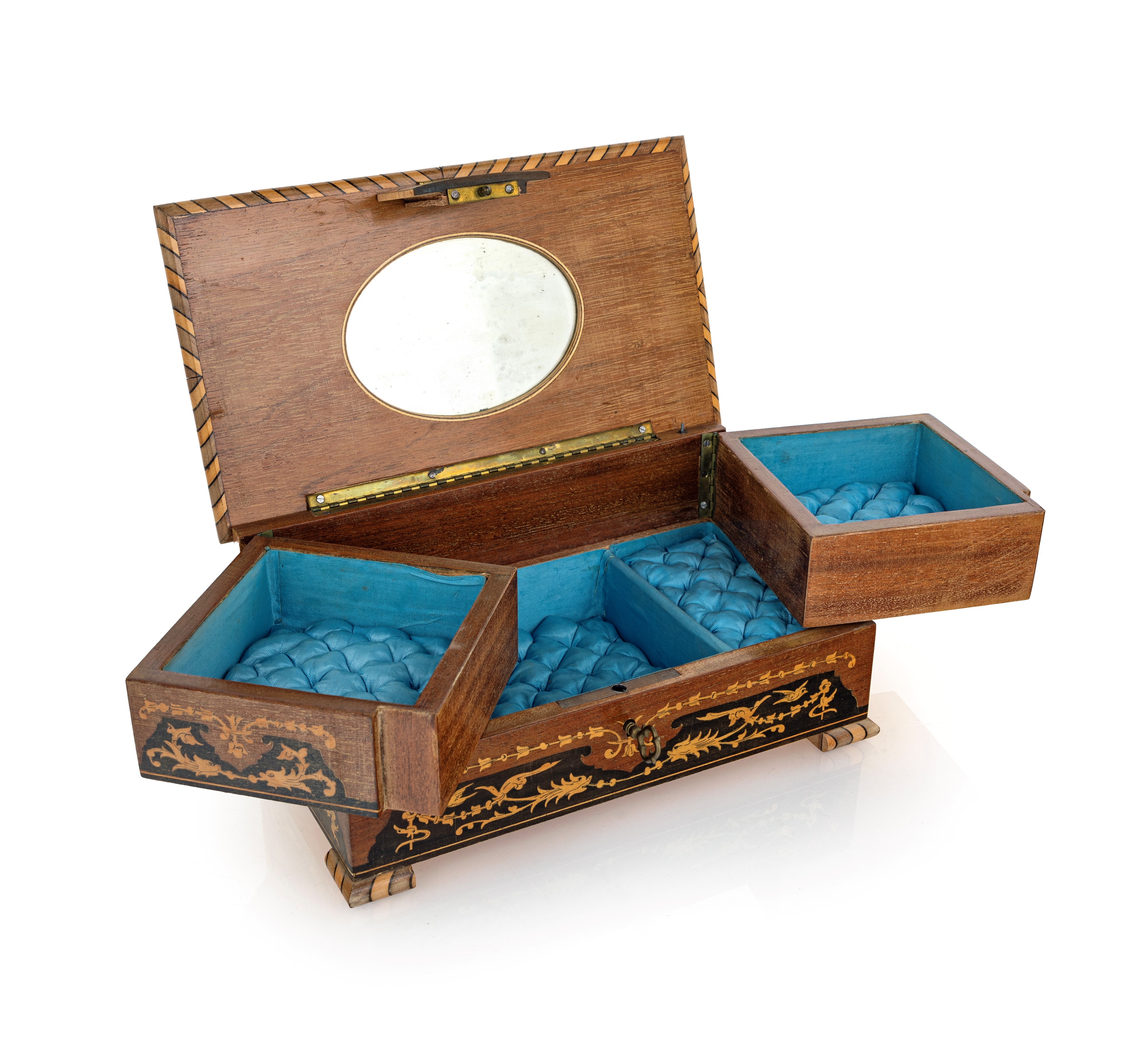 Carillon Portagioie In Legno Intarsiato A Mano – Fiore Blu Scuro Italiano – Suona Moonlight Sonata – 20x12x7 Cm – Fatto In Italia