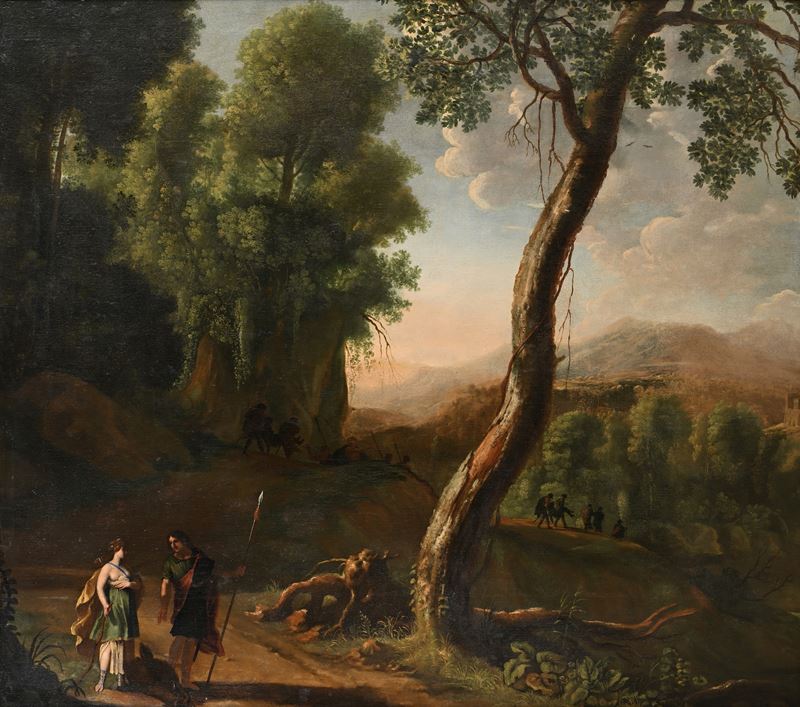 Herman Van Swanevelt - Paesaggio Boschivo con Meleagro che Mostra a Atlanta la Testa del Cinghial...