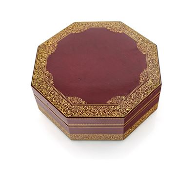 Scatola Portagioie Ottagonale in Cuoio Rosso